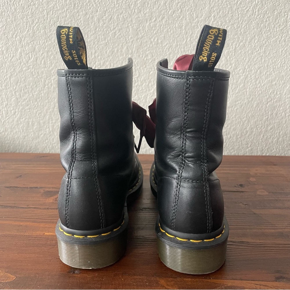 Black Dr Martens combat boots with crimson laces - Picture 4 of 10